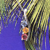 Unique Hawaiian Genuine Rainbow Sapphire Pendant, 14KT Solid White-Gold Multi-Color Sapphire Pendant P5360 Valentine Birthday Mom Gift
