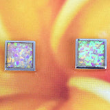 Beautiful Hawaiian Pink Opal Square-Cut Earring, Sterling Silver Pink Opal Square Shape Stud Earring, E4212 Birthday Mom Valentine Gift