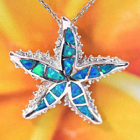 Stunning Hawaiian Large Blue Opal Starfish Necklace, Sterling Silver Blue Opal Starfish Pendant, N6016 Birthday Valentine Mom Gift