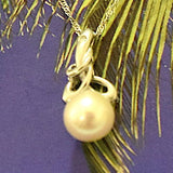 Pretty Hawaiian Genuine White Pearl Pendant, 14KT Solid White-Gold White Pearl Diamond Pendant P5137 Birthday Mom Wife Valentine Gift
