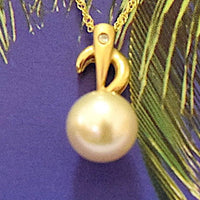 Pretty Hawaiian Genuine White Pearl Pendant, 14KT Solid Yellow-Gold White Pearl Diamond Pendant P5078 Birthday Mom Wife Valentine Gift