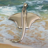 Unique Beautiful Hawaiian Large Stingray Necklace and Earring, Sterling Silver Sting Ray Pendant, N6110S Birthday Valentine Mom Gift