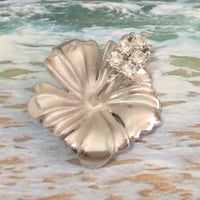 Pretty Hawaiian Hibiscus Necklace, Official Hawaii State Flower, Sterling Silver Hibiscus CZ Pendant, N6133 Birthday Valentine Wife Mom Gift