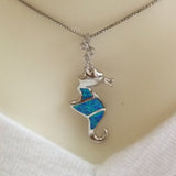 Beautiful Unique Hawaiian Blue Opal Seahorse Necklace, Sterling Silver Blue Opal Sea Horse Pendant, N6167 Birthday Valentine Mom Gift