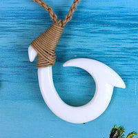 Pretty Hawaiian Large Fish Hook Necklace, Hand Carved Buffalo Bone 3D Fish Hook Necklace, N9105 Birthday Valentine Gift, Island Jewelry