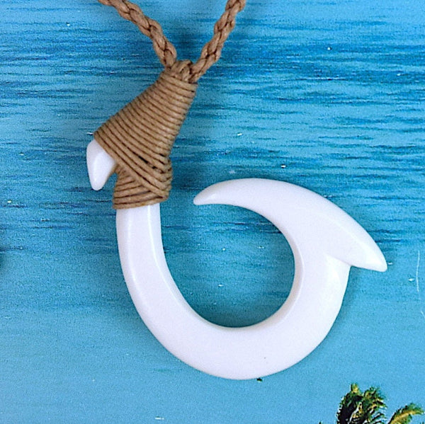 Unique Hawaiian Large Fish Hook Necklace, Hand Carved Buffalo Bone Fis –  Hawaii Treasures Shop