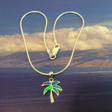 Pretty Hawaiian Blue Opal Palm Tree Anklet or Bracelet, Sterling Silver Opal Palm Tree Charm Bracelet, A3506 Birthday Mom Valentine Gift