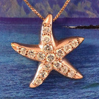 Beautiful Hawaiian Large Starfish Necklace, Sterling Silver Rose-Gold Plated Starfish CZ Pendant, N6072 Valentine Birthday Mom Gift