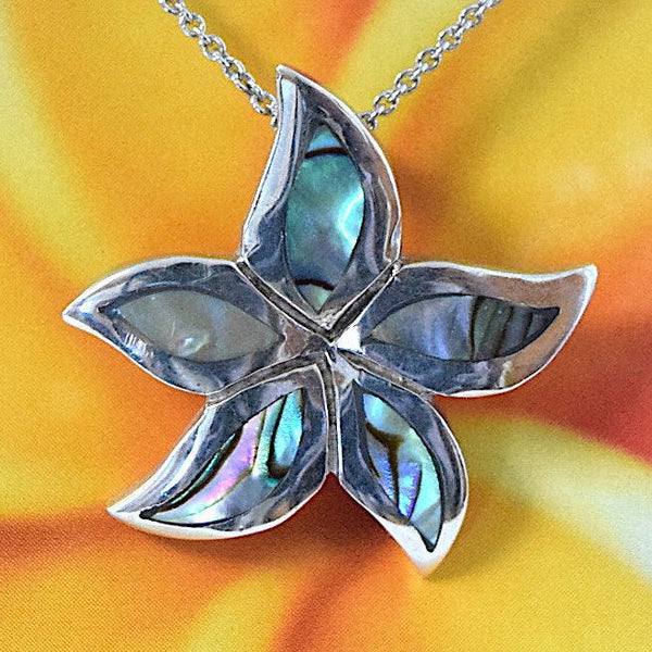 Unique Stunning Hawaiian Genuine Paua Shell Abalone Starfish Necklace, Sterling Silver Starfish Pendant, N6045 Birthday Mom Gift