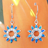 Unique Stunning Hawaiian Blue Opal Sun Earring, Sterling Silver Blue Opal Sun CZ Dangle Earring, E4164 Birthday Mom Wife Valentine Gift