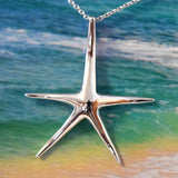 Beautiful Hawaiian Large Starfish Necklace, Sterling Silver Star Fish Pendant, N6004 Birthday Valentine Wife Mom Gift, Island Jewelry