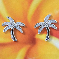 Beautiful Hawaiian Palm Tree Earring, Sterling Silver Palm Tree CZ Stud Earring, E4021 Birthday Mom Christmas Gift, Island Jewelry
