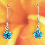 Pretty Small Hawaiian Blue Opal Plumeria Earring, Sterling Silver Opal Hawaiian Plumeria Dangle Earring, E4198 Delicate Birthday Girl Gift
