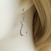 Unique Hawaiian Large 3D Fish Hook Earring, Sterling Silver Fish Hook Dangle Earring, E4140A Valentine Birthday Anniversary Wife Mom Gift