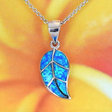 Unique Beautiful Hawaiian Blue Opal Maile Leaf Necklace, Sterling Silver Blue Opal Maile Leaf Pendant, N2256 Birthday Mom Valentine Gift