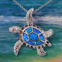 Beautiful Hawaiian Sea Turtle Earring and Necklace, Sterling Silver Blue Opal Turtle Pendant, N6022S Birthday Valentine Wife Mom Gift