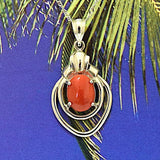 Beautiful Hawaiian Large Genuine Red Coral Pendant, 14KT Solid White-Gold Red Coral Pendant, P5327 Valentine Birthday Gift, Statement PC