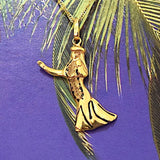 Unique Hawaiian Hula Dancer Pendant, 14KT Solid Yellow-Gold Hula Dancer Pendant, P5223 Valentine Birthday Mom Wife Gift, Island Jewelry
