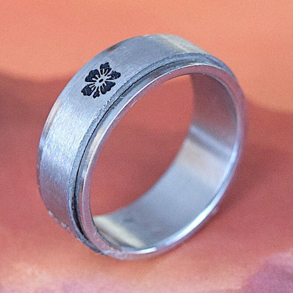Unique Hawaiian Hibiscus Ring, Official Hawaii State Flower, Stainless Steel Spinning Ring, R1109 Birthday Anniversary Valentine Gift
