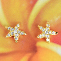 Beautiful Hawaiian Starfish Earring, Sterling Silver Yellow-Gold Plated Starfish CZ Stud Earring, E4419 Birthday Mom Valentine Gift, Island