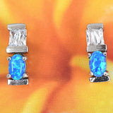 Unique Beautiful Hawaiian Blue Opal Earring, Sterling Silver Blue Opal Clear CZ Stud Earring, E4206 Birthday Mom Valentine Gift