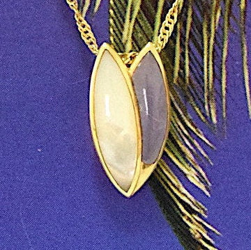 Unique Hawaiian Genuine Jade Mother of Pearl Pendant, 14KT Solid Yellow-Gold White MOP Lavender Jade Pendant, P5164 Birthday Mom Gift