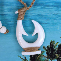 Unique Gorgeous Hawaiian X-Large Fish Hook Necklace, Hand Carved Buffalo Bone Fish Hook Necklace, B6161 Birthday Men Dad Valentine Gift