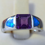 Beautiful Hawaiian Blue Opal Amethyst Ring, Sterling Silver Blue Opal Amethyst Ring, R1014 Birthday Mom Valentine Gift