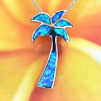 Beautiful Hawaiian Blue Opal Palm Tree Necklace, Sterling Silver Blue Opal Palm Tree Pendant, N2290 Valentine Birthday Mom Gift