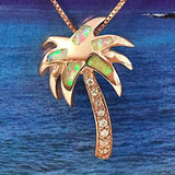 Unique Hawaiian Pink Opal Palm Tree Necklace, Sterling Silver Rose-Gold Plated Pink Opal Palm Tree CZ Pendant, N6062 Birthday Mom Wife Gift