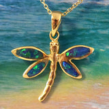 Beautiful Hawaiian Opal Dragonfly Necklace, Sterling Silver Yellow-Gold Plated Opal Dragonfly Pendant, N2072 Birthday Mom Valentine Gift