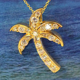 Beautiful Hawaiian Large Palm Tree Necklace, Sterling Silver Yellow-Gold Plated Palm Tree CZ Pendant, N6059 Birthday Mom Wife Valentine Gift