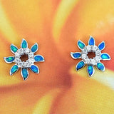 Unique Beautiful Hawaiian Blue Opal Sun Earring, Sterling Silver Blue Opal Sun CZ Stud Earring E4162 Valentine Birthday Anniversary Mom Gift