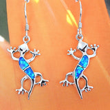 Unique Hawaiian Large Blue Opal Gecko Earring, Sterling Silver Blue Opal Gecko Dangle Earring, E4168 Birthday Mom Wife Valentine Gift