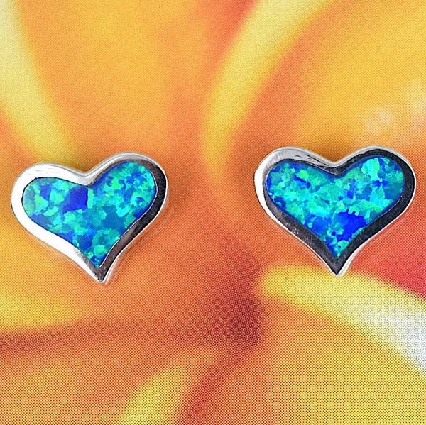 Beautiful Hawaiian Blue Opal Heart Earring, Sterling Silver Blue Opal Heart Stud Earring, E4205 Birthday Mom Wife Girl Valentine Gift