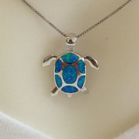 Beautiful Hawaiian Sea Turtle Matching Necklace & Earring, Sterling Silver Blue Opal Turtle Set, S7129 Birthday Wife Mom Valentine Gift