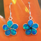 Gorgeous Hawaiian Large Blue Opal Plumeria Earring, Sterling Silver Opal Plumeria Flower Dangle Earring, E4134A Valentine Birthday Mom Gift