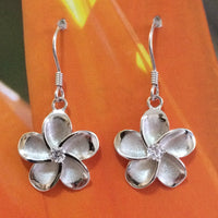 Beautiful Hawaiian Plumeria Earring, Sterling Silver Plumeria Flower CZ Dangle Earring, E4133A Valentine Birthday Wife Mom Gift