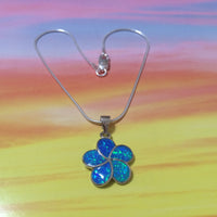 Beautiful Hawaiian Blue Opal Plumeria Anklet or Bracelet, Sterling Silver Opal Plumeria Charm Bracelet, A2032 Birthday Mom Valentine Gift