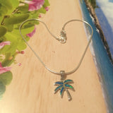 Pretty Hawaiian Blue Opal Palm Tree Anklet or Bracelet, Sterling Silver Opal Palm Tree Charm Bracelet, A3506 Birthday Mom Valentine Gift