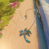 Gorgeous Hawaiian Large Opal Palm Tree Anklet or Bracelet, Sterling Silver Blue Opal Palm Tree Charm Bracelet, A6014 Birthday Valentine Gift