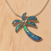Beautiful Hawaiian Blue Opal Palm Tree Anklet or Bracelet, Sterling Silver Blue Opal Palm Tree Charm Bracelet, A6013 Birthday Mom Gift