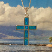 Gorgeous Hawaiian Blue Opal Cross Earring and Necklace, Sterling Silver Opal Cross Pendant N6165S Christian Jewelry, Birthday Valentine Gift