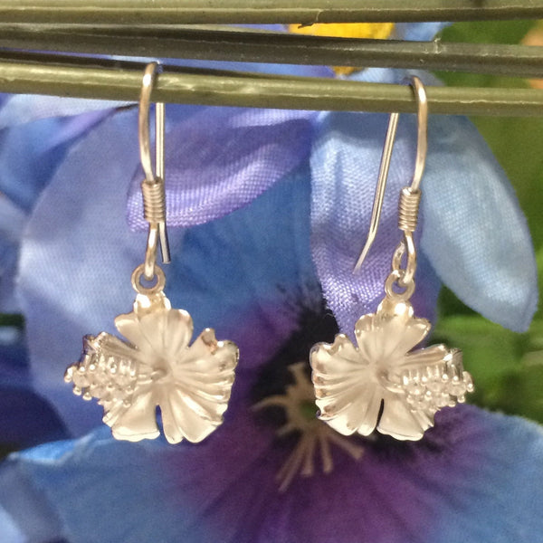 Hibiscus Earring, Official Hawaii State Flower, Sterling Silver Hibiscus CZ Dangle Earring, E4122A Birthday Anniversary Mom Wife Girl Gift
