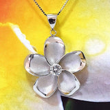 Gorgeous Large Hawaiian Plumeria Necklace, Sterling Silver Plumeria Flower CZ Pendant N6003 Birthday Valentine Mom Gift, Island Jewelry
