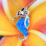 Gorgeous X-Large Hawaiian Blue Opal Seahorse Necklace, Sterling Silver Blue Opal Sea Horse Pendant, N4492 Birthday Mom Gift, Statement PC