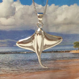 Beautiful Hawaiian Large Stingray Necklace, Sterling Silver Sting Ray Pendant, N6111 Birthday Valentine Wife Mom Gift, Unique Island Jewelry