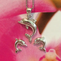 Beautiful Hawaiian Dolphin Necklace & Earring Matching Set, Sterling Silver Dolphin Set, S7123 Birthday Mom Valentine Gift, Island Jewelry