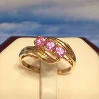 Beautiful Hawaiian Genuine Pink Sapphire Ring, 14KT Solid Yellow-Gold 3 Pink Sapphire Ring, R1416 Statement PC, Birthday Mom Valentine Gift