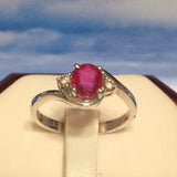 Gorgeous Hawaiian Genuine Red Ruby Diamond Ring, 14KT Solid White-Gold Red Ruby Oval-Shape Diamond Ring, R1432 Birthday Gift, Statement PC